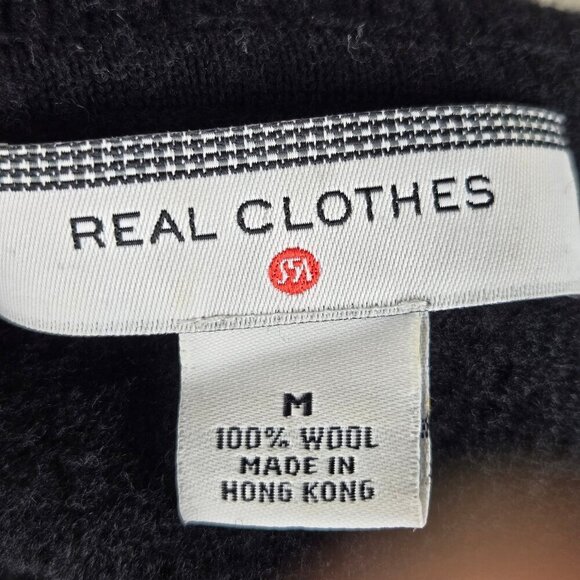 Real Clothes Size Medium 100% Wool Black Zip Front Jacket with Attached Hood - Picture 10 of 12